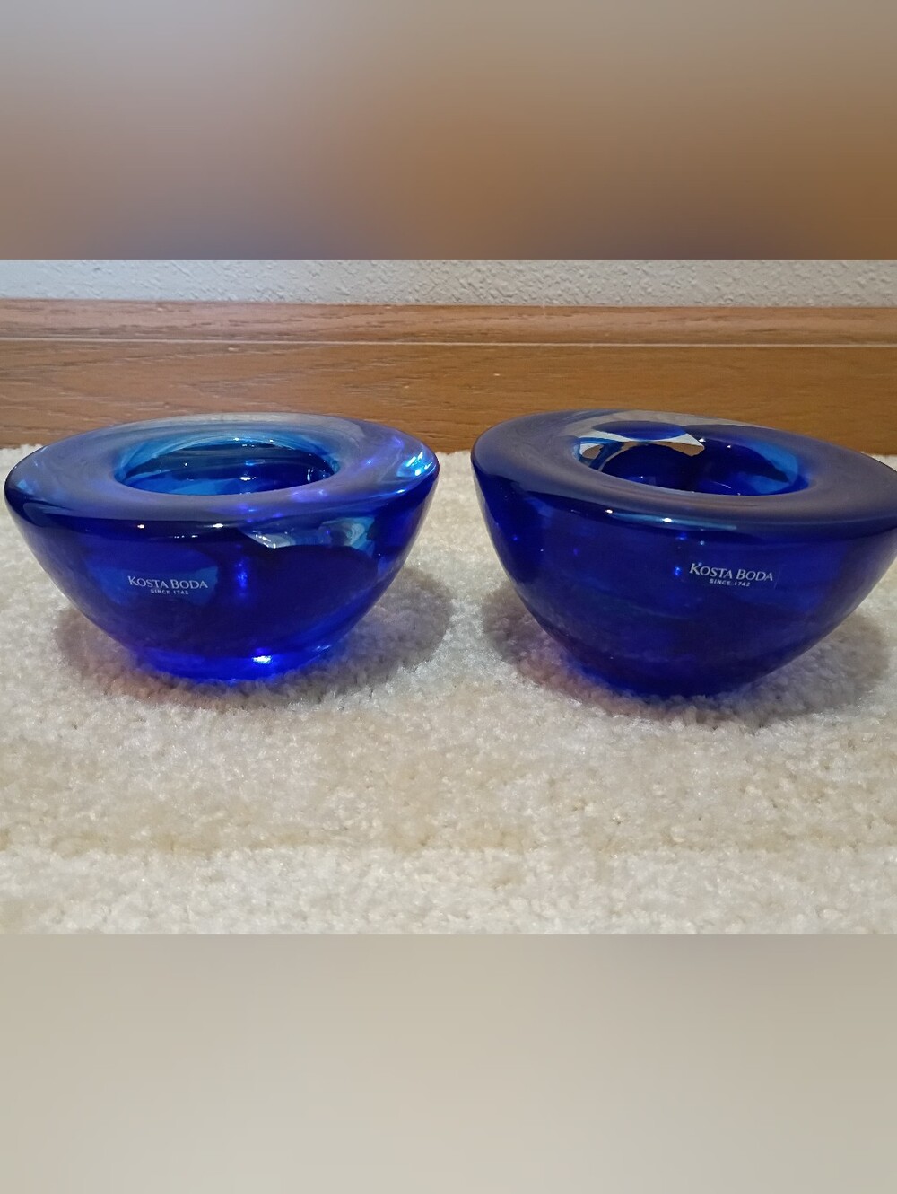 Kosta Boda Cobalt Blue Glass Votive Holders - Set of 2